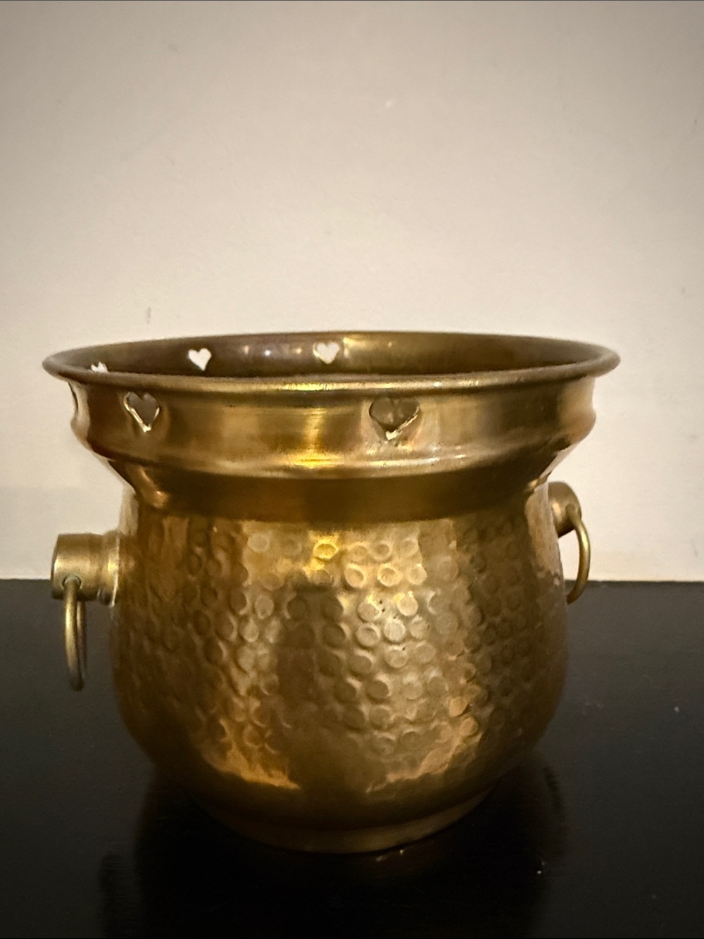 Brass Hammered Planter with Heart Cutouts - Gold